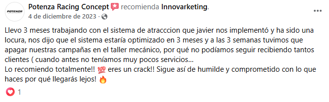 Testimonio Potenza Racing - Sistema de atracción de clientes con IA