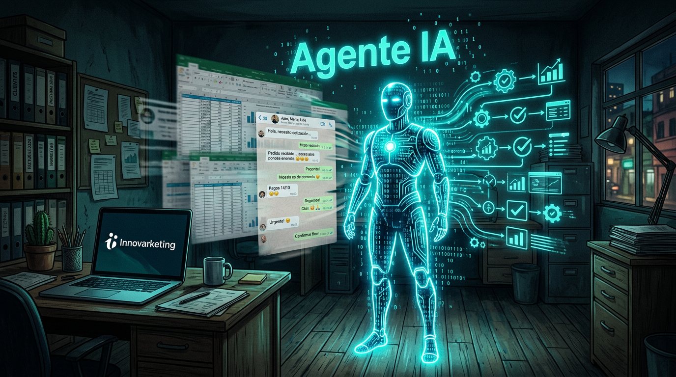 Agente de IA transformando procesos manuales en automatizacion para negocios LATAM — Innovarketing